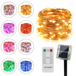 Cuerdas Ruichen Control remoto Solar Powered Led String Lights 33FT 100 Leds Alambre de cobre Impermeable 8 modos Hada para Navidad