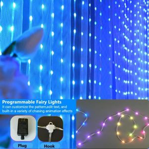 Cuerdas LED inteligente RGB Color cortina cadena luz APP Control Navidad Hada DIY imagen pantalla para ventana decoración del hogar