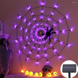 Cuerdas Solar 8 Mode Halloween Spider Web Lights con Black 60LED Horror String para Party Yard Garden Bar Haunted House
