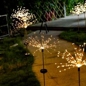 Cuerdas de luz solar para exteriores, luces con forma de fuegos artificiales, 200/120 LED, camino de jardín, decoración navideña de hadas para Patio