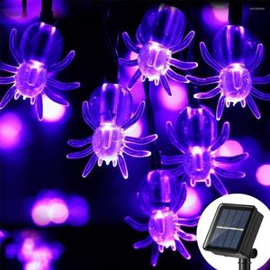 Cuerdas Solar Powered LED Halloween Purple Spider String Lights Horrible para ventana Porche Decoración interior al aire libre