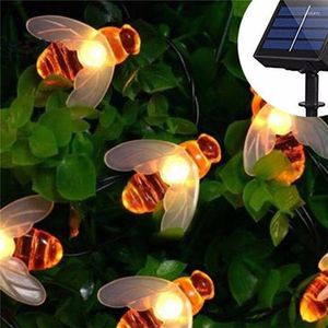 Cuerdas de luces LED de cadena con energía Solar 30 Leds Honeybee luz de jardín al aire libre lámpara de noche de hadas fiesta de boda decoración de árboles de Navidad