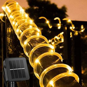 Cadenas de luz de tubo 8 modos Luces de cuerda de cadena con energía solar a prueba de agua para jardín Patio Valla Balcón Patio Árbol Decoración Iluminación LED