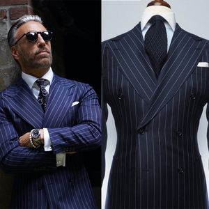 Strip Mens Wedding Tuxedos Prom Slim Fit Jacket Peak Apeld Groom Wear for Men Business Office personnalisé uniquement