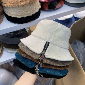 Velours côtelé rayé fermeture éclair décoration pêcheur chapeaux streetwear dame seau casquette hommes femmes loisirs chapeau