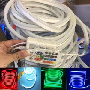 Tiras LED RGB Luz de neón Tira impermeable IP68 Lámpara de cuerda con interruptor de atenuación IR 24key Remote EU / UK / AU / USLED StripsLED