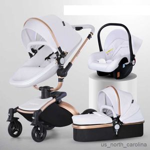 Strollers# Baby Stroller 3 in 1 Luxury Pram For Newborn Carriage leather High Landscape trolley car rotating baby shell R230817