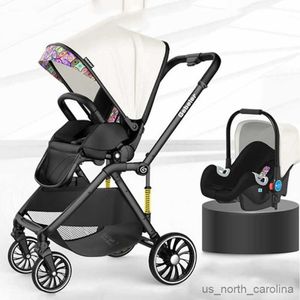 Poussettes # Haut Paysage Baby Poustre 3 en 1 Poussette de luxe pour bébé ensemble nouveau-né le siège d'auto de voiture pliant Absorption d'amortisseur Baby Pram R230817