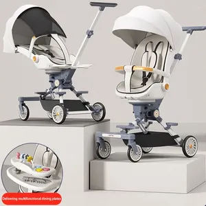 Strollers High Landscape Baby Stroller Portable Bidirectional One-Button Folding 95°-175° Lying Removable Dinner Plate Hidden Foot Support