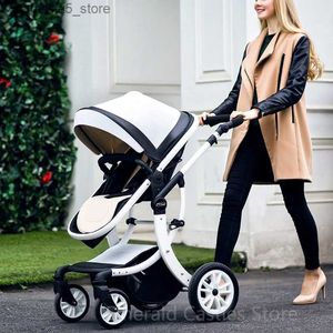 Poussettes # Cuir 2 en 1 bébé poussette bidirectionnelle poussette siège auto nouveau-né couffin voyage blanc pliant bébé poussette landau landau Q231116