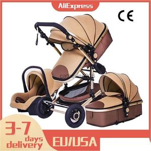 Poussettes # Luxueux bébé poussette 3 en 1 chariot de voyage portable landaus pliants cadre en aluminium haute voiture de paysage pour né L230625 OTP15