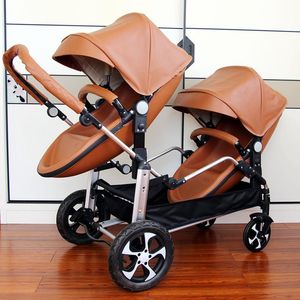 Kinderwagen # Zwillinge Baby Kinderwagen 2 in 1 Poussette Doppel Jumeaux Shell Luxus Kutsche Leder Falten KinderwagenStrollers #