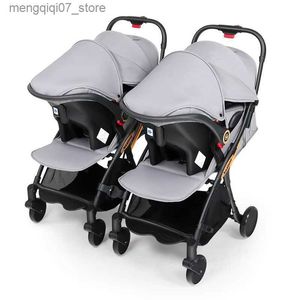 Poussettes # Twins Poussette bébé avec sièges auto 0-3 ans poussette bébé légère 3in1 quatre roues absorption des chocs pliante pour deux bébés L240319