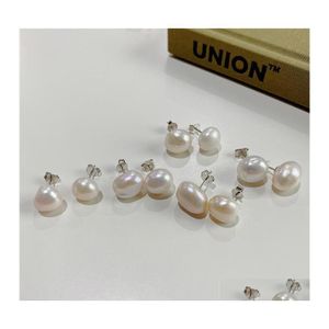 Stud 100 Pendientes de plata esterlina 925 genuinos para mujeres Corea Japón Ins Irregar Barroco Pendiente de perlas Joyería Yme752 Entrega de gota Oteu7