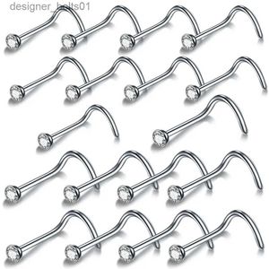 Stud 10 pièces/lot en acier chirurgical nez Piercing boucles d'oreilles Nariz 18G 20G cristal narine Piercing nez anneau Pirsing bijoux pour femmes L231117