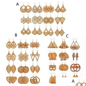 Stud 12 paires de boucles d'oreilles en bois de style ethnique africain pour femmes, livraison de bijoux Dhgarden Dhr2A