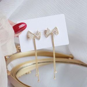 Boucles d'oreilles papillon en or véritable 14 carats pour femmes exquise brillance Zircon tempérament quotidien long gland bijoux fée oreille anneau pendentif