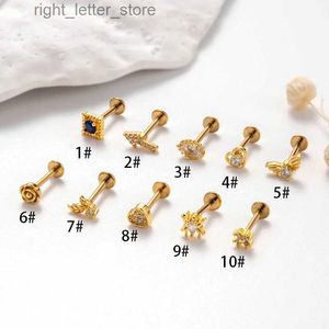 Stud 1 pieza 16G Piercing G23 Titanium Plug In Lip Stud Ear Nail para mujeres 2023 Barra de 8 mm Pendientes de circón planos para adolescentes Ear Cuff YQ231128