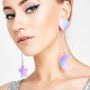 Stud 2021 mignon flamme bonbons acrylique boucles d'oreilles Long amour grand Double coeur lune étoile femmes Pendientes Boucle D'oreille Femme