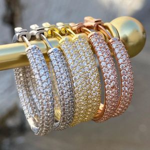 Stud 25 mm Tamaño mediano Huggie Hoop Pendiente Rosa Oro Plata Colores Full Micro Pave 5A CZ Iced Out Mujeres Aros 230907