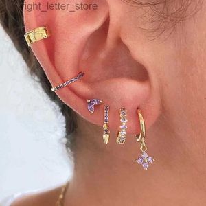 Stud Aide 925 argent Sterling élégant violet cubique zircone série boucles d'oreilles cristal fleur oreille clou bijoux pour femmes filles cadeau YQ231128