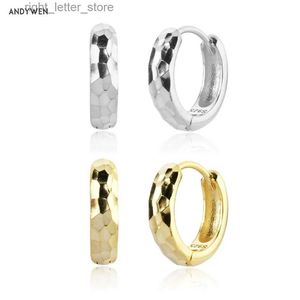 Stud ANDYWEN 925 Sterling Silver Gold Pure Aros gruesos Mujeres Rock Punk Loops Pendiente Piercing Pendiente 2022 Nuevos clips Regalo de boda YQ231211