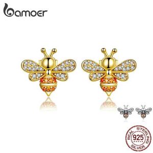 Stud Bamoer Baby Bee Orees Boucles Fashion Crystal 925 Sterling Silver Jewelry Anti Allergy SCE344 Q240507