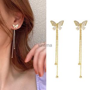 Stud papillon cristal long gland boucles d'oreilles pendantes pour les femmes mode coréenne délicate plaqué or boucles d'oreilles bijoux accessoires YQ240129