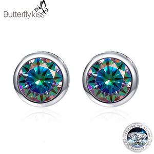 Stud Butterflykiss Real 925 Sterling Silver 0.5CT 1.0CT VVS1 Rosa Amarillo Rojo Rainbow Ear Studs Pendientes Para Hombres Mujeres Regalo 230620