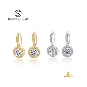 Stud Classic Cubic Zirconia Halo Leverback Pendientes de gota Gold Sie Color Ear Wires para mujer Designer Hoop Earringsz Delivery Jewelr Dhbfr