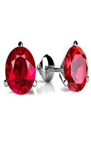 Pendientes de circón de cristal rojo rosa redondo con garra para mujer, joyería de piedra natal de laboratorio de Plata de Ley 925 con tornillo de rubí en la parte posterior, joyería Stud2003966