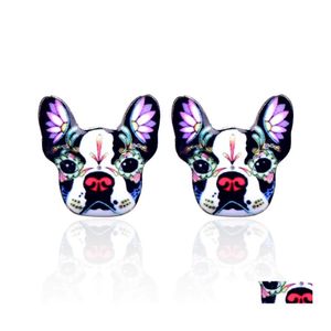 Stud mignon émail impression chien boucles d'oreilles pour les femmes Colorf chiot Animal dessin animé ethnique mode bijoux cadeau livraison directe Ote71