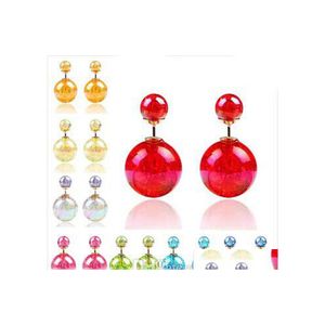 Boucles D'oreilles Pour Femme Filles Boucles D'oreilles En Perles Double Face Couleurs De Bonbons Cristal Plaqué Face Ball Deux Extrémités Goujons Drop Delivery Jewelry Dhdaf