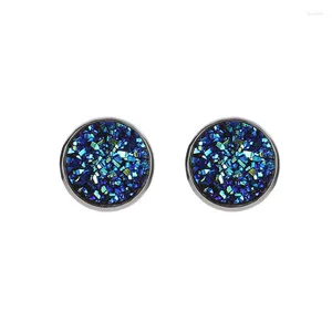 Pendientes de tuerca 10 unids/lote verde oscuro azul negro rojo rosa gris piedra drusa áspera brillante encanto redondo Metal mujer chica regalo