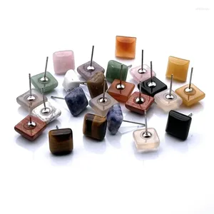 Boucles d'oreilles à goujons 10 paires lots simples carrés d'agates en pierre naturelle en quartz en acier inoxydable en acier inoxydable