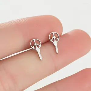 Boucles d'oreilles à clous 12 paire/lot, bijoux à la mode en acier inoxydable, Mini taille, clé de signe de paix