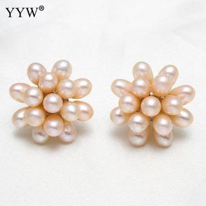 Pendientes de tuerca, 1 par de perlas de agua dulce para mujer, joyería de moda 2023, regalo de fiesta de arroz rosa, blanco y negro, 24x14mm