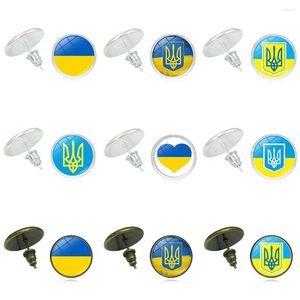 Boucles d'oreilles drapeau ukrainien pour femmes, 1 paire, Cabochon en verre et métal, symbole National ukrainien, bijoux de déclaration d'oreille