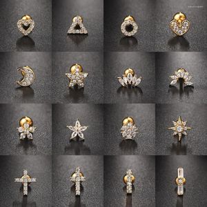 Pendientes de tuerca, 1 pieza, Piercing para el trago, pendiente de tornillo de acero inoxidable, lóbulo plano, torre, cartílago, flor, estrella, Cruz, joyería de tendencia