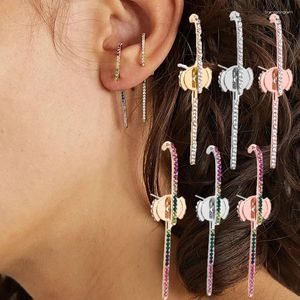 Pendientes de tuerca para mujer, 1 Uds., cristal de Color arriba y abajo, 2 piezas, tipo empuje trasero, tendencia de hueso del oído, joyería al por mayor