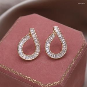 Boucles d'oreilles Design coréen, bijoux à la mode plaqué or 14K, gouttelette géométrique en Zircon, accessoires de fête élégants pour femmes, 2023