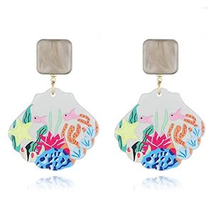 Boucles d'oreilles à clous pour femmes, bijoux à la mode coréenne, Design tendance, monde océan, corail, émail, poisson, strass, acrylique, 2023