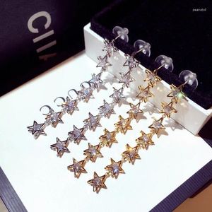 Boucles d'oreilles coréennes en forme d'étoile à cinq branches pour femmes, longue suspension, fête de mariage, bijoux à la mode, cadeau, vente en gros, 2024