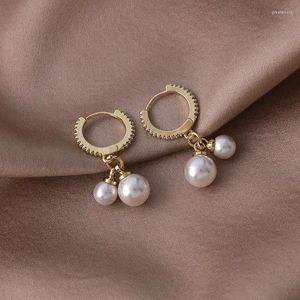 Boucles d'oreilles en perles pour femmes, Version coréenne, simples, en cuivre et Zircon, accessoires de bijouterie à la mode, 2024