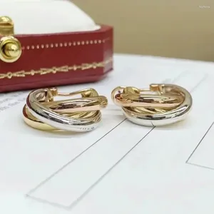 Pendientes de tuerca de plata de ley 2024, 3 anillos de alta calidad, marcas de colores, accesorios para mujer, oro de 18 quilates, joyería pura auténtica, moda