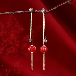 Pendientes de tuerca para mujer, aretes largos de estilo chino con linterna roja, estilo Retro étnico, borla larga, joyería para novia, boda y Navidad, 2024