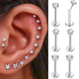 Pendientes de tuerca 30 Uds. De acero sin rosca Labret Cz labio redondo corazón estrella oreja cartílago Tragus pendiente Daith Piercing joyería