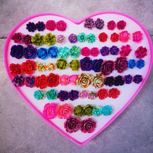 Pendientes de sementales 36 pares de plástico Antiallergic Ear Studs Set Resin Rose Flower Mix Women Jewelry Children For Kids Girls