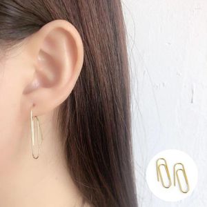 Pendientes de tuerca de Plata de Ley 925 con gancho dorado para mujer y niña, Clip de papel a la moda, joyería Simple Punk, regalo de cumpleaños