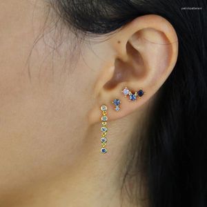 Boucles d'oreilles étalon 925 argent sterling vermeil pierre colorée multi-piercing fille femmes bijoux géométrique carrée ronde bleu blanc cz boucle d'oreille